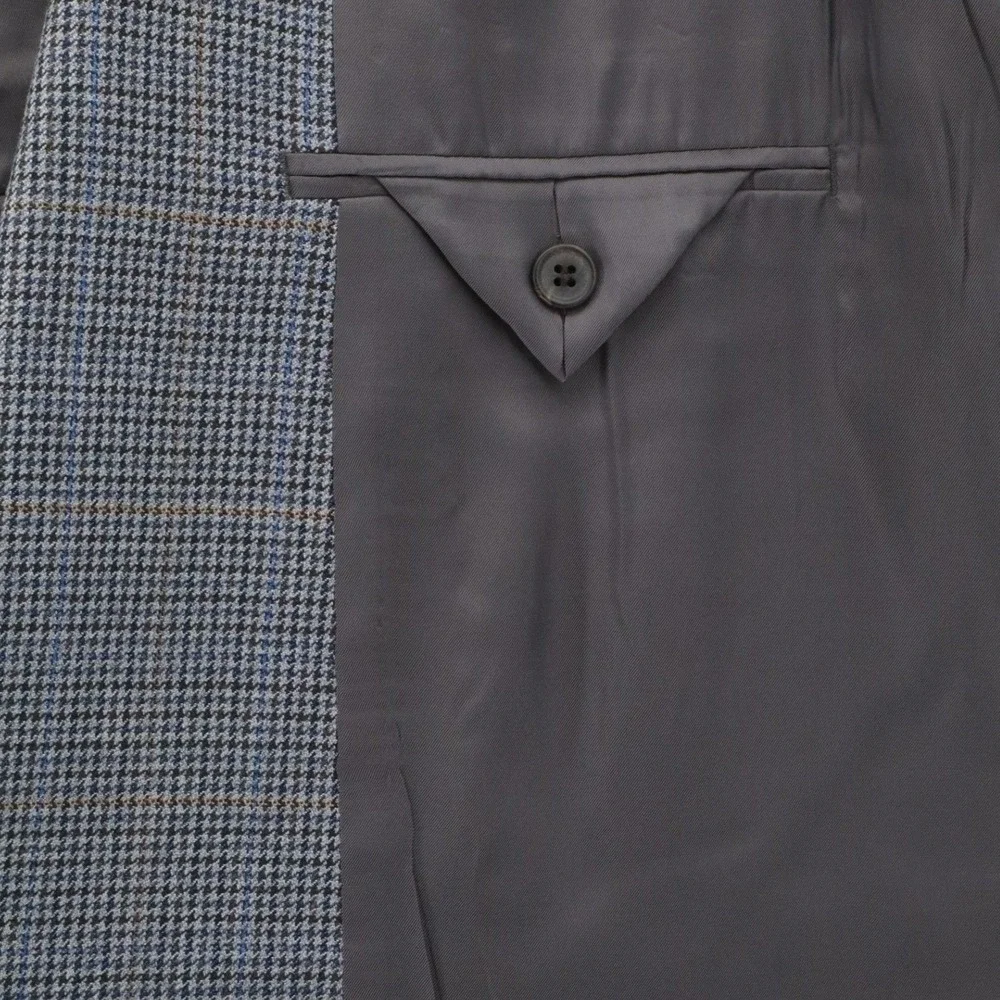 Ralph Lauren Silk Wool Houndstooth Blazer Sport Coat Gray 46R